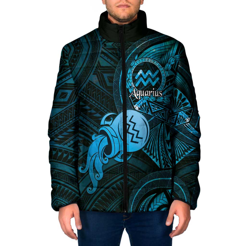 Personalised Polynesia Zodiac Aquarius Padded Jacket Galaxy Polynesian Pattern Chest Tattoo Style