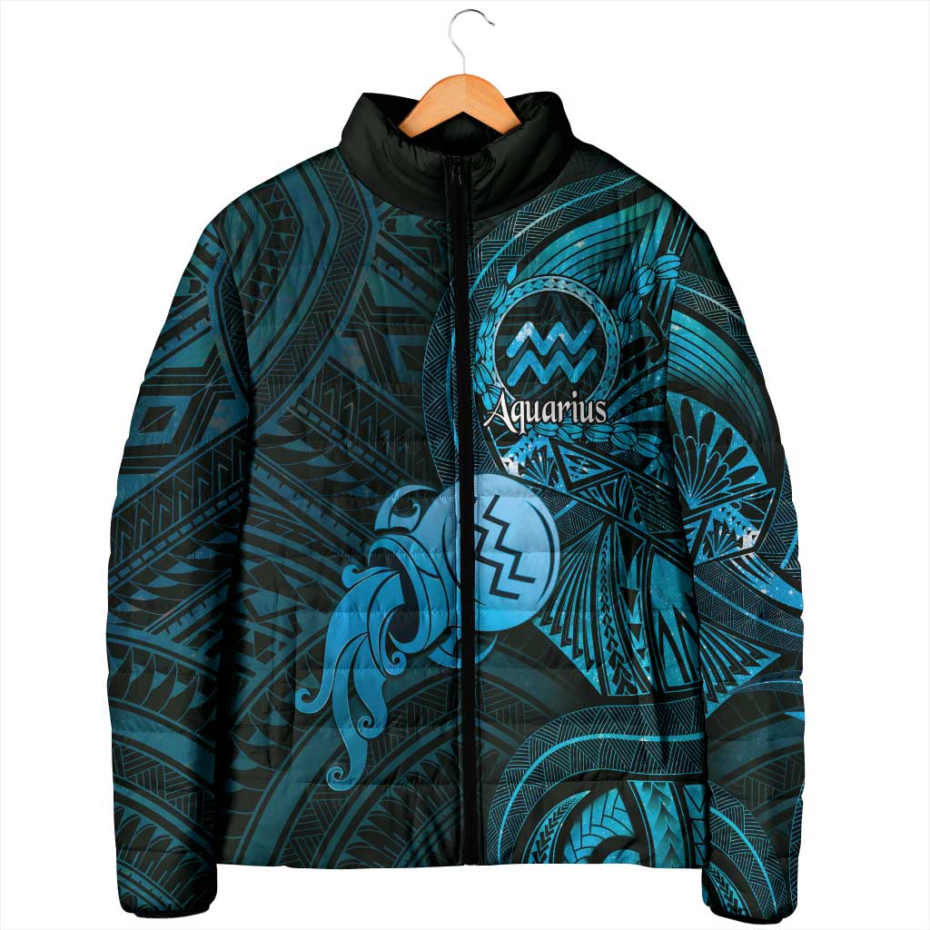 Personalised Polynesia Zodiac Aquarius Padded Jacket Galaxy Polynesian Pattern Chest Tattoo Style