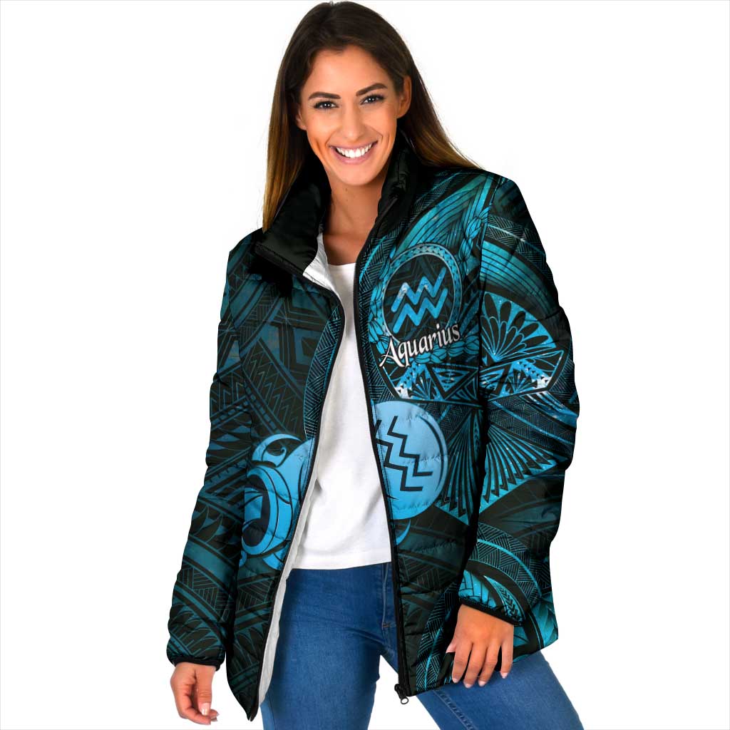 Personalised Polynesia Zodiac Aquarius Padded Jacket Galaxy Polynesian Pattern Chest Tattoo Style