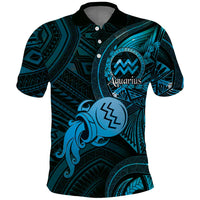 Personalised Polynesia Zodiac Aquarius Polo Shirt Galaxy Polynesian Pattern Chest Tattoo Style LT14 Blue - Polynesian Pride