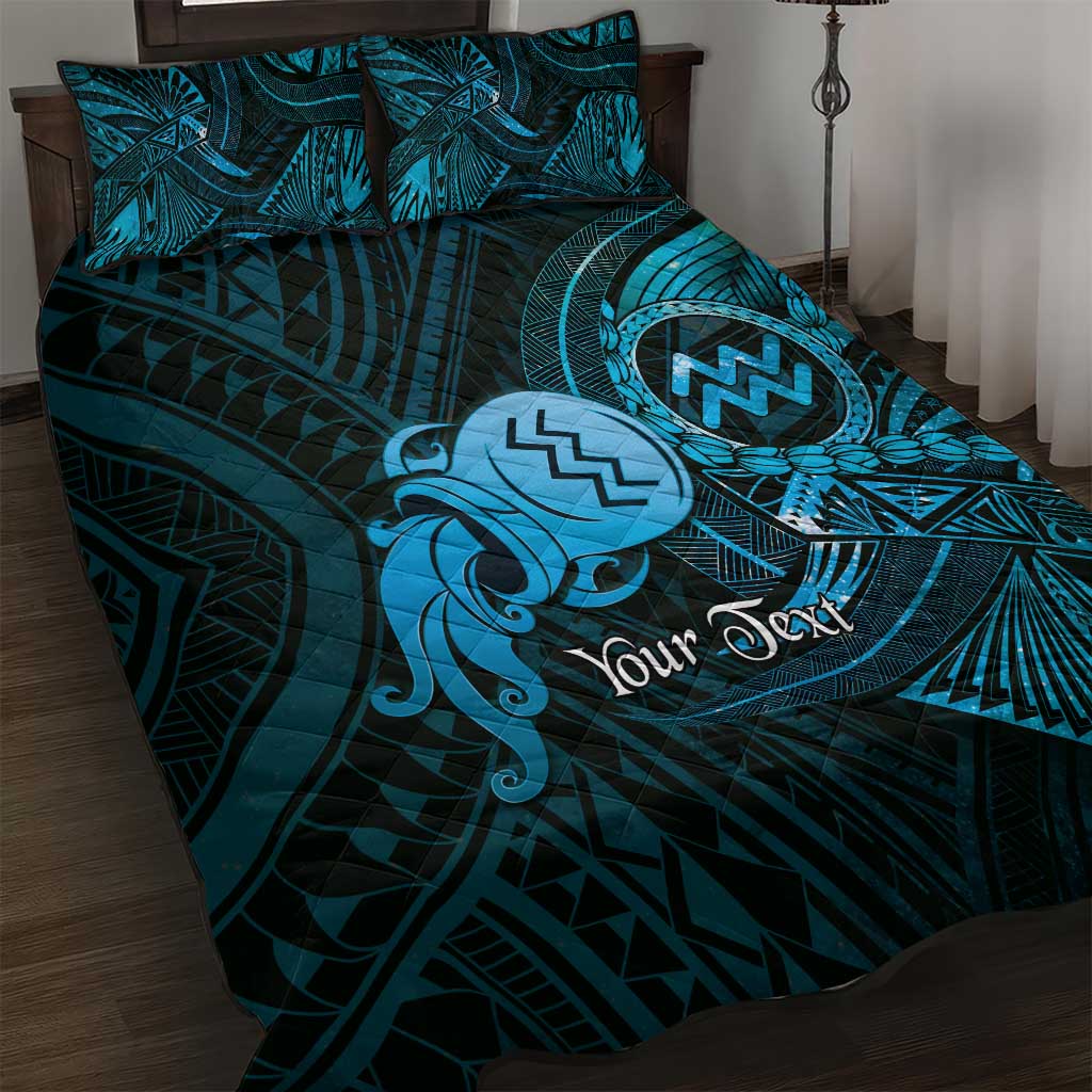 Personalised Polynesia Zodiac Aquarius Quilt Bed Set Galaxy Polynesian Pattern Chest Tattoo Style LT14 Blue - Polynesian Pride
