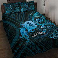 Personalised Polynesia Zodiac Aquarius Quilt Bed Set Galaxy Polynesian Pattern Chest Tattoo Style LT14 Blue - Polynesian Pride