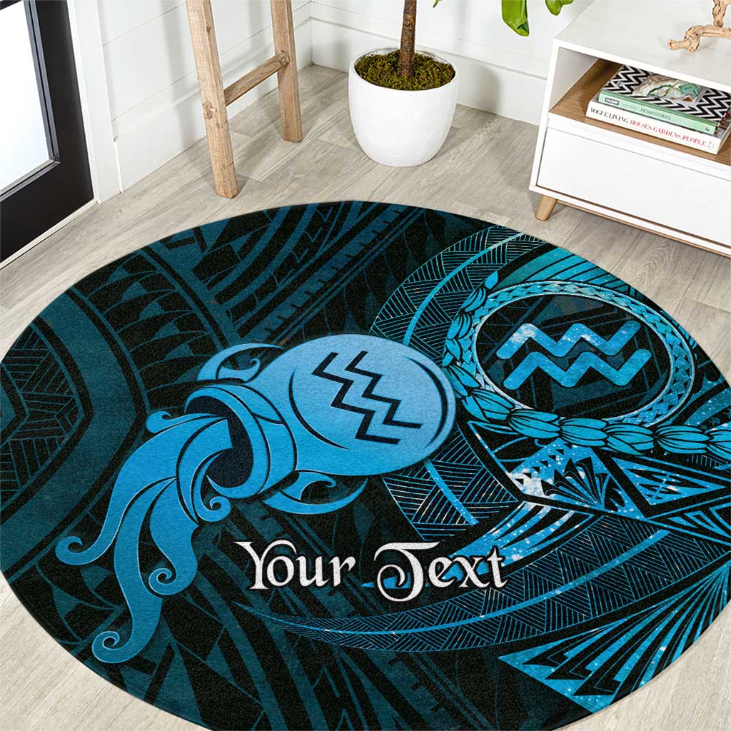 Personalised Polynesia Zodiac Aquarius Round Carpet Galaxy Polynesian Pattern Chest Tattoo Style