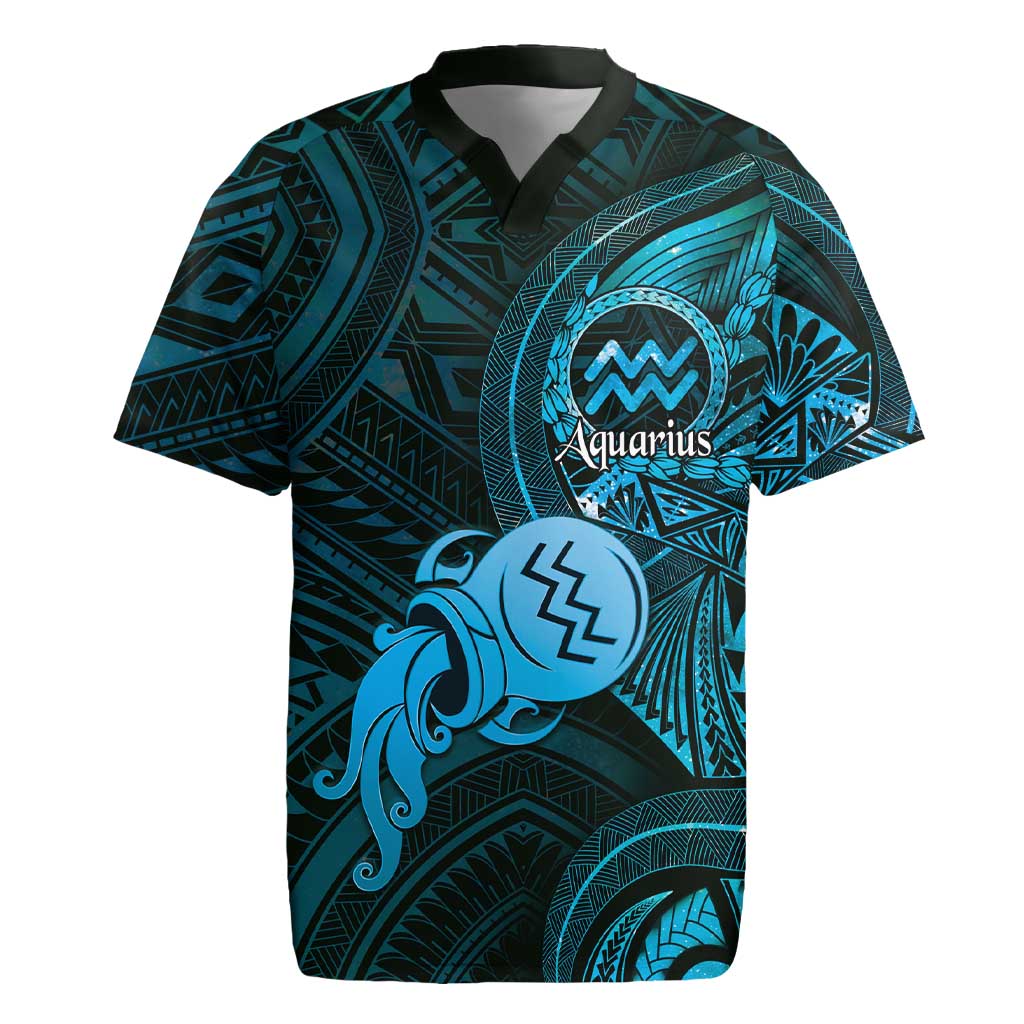 Personalised Polynesia Zodiac Aquarius Rugby Jersey Galaxy Polynesian Pattern Chest Tattoo Style LT14 Blue - Polynesian Pride