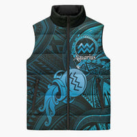 Personalised Polynesia Zodiac Aquarius Sleeveless Puffer Jacket Galaxy Polynesian Pattern Chest Tattoo Style LT14 Unisex Blue - Polynesian Pride