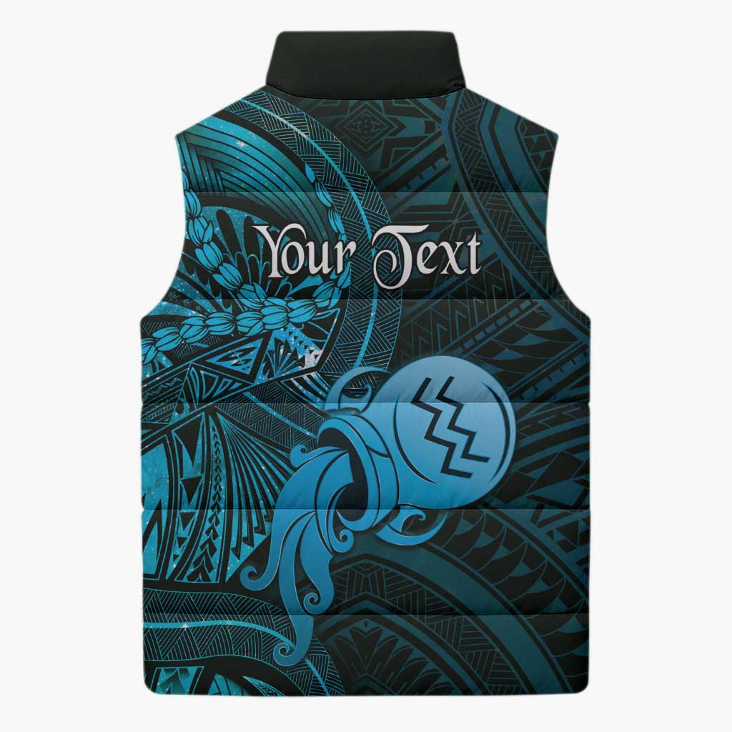Personalised Polynesia Zodiac Aquarius Sleeveless Puffer Jacket Galaxy Polynesian Pattern Chest Tattoo Style LT14 - Polynesian Pride