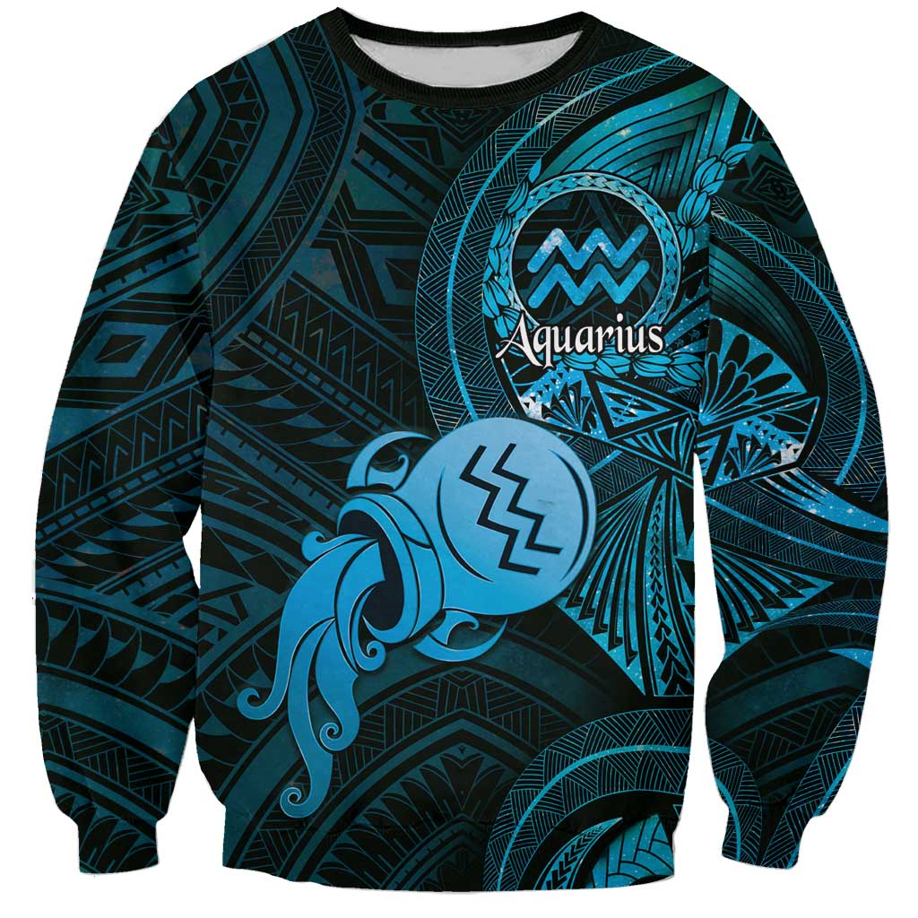 Personalised Polynesia Zodiac Aquarius Sweatshirt Galaxy Polynesian Pattern Chest Tattoo Style