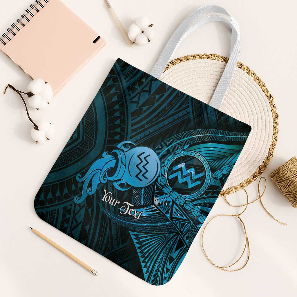 Personalised Polynesia Zodiac Aquarius Tote Bag Galaxy Polynesian Pattern Chest Tattoo Style LT14 White Strap One Size Blue - Polynesian Pride