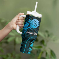 Personalised Polynesia Zodiac Aquarius Tumbler With Handle Galaxy Polynesian Pattern Chest Tattoo Style LT14 - Polynesian Pride