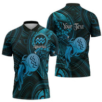 Personalised Polynesia Zodiac Aquarius Zipper Polo Shirt Galaxy Polynesian Pattern Chest Tattoo Style LT14 - Polynesian Pride
