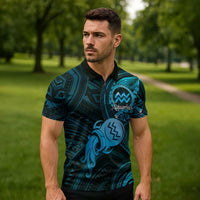 Personalised Polynesia Zodiac Aquarius Zipper Polo Shirt Galaxy Polynesian Pattern Chest Tattoo Style LT14 - Polynesian Pride