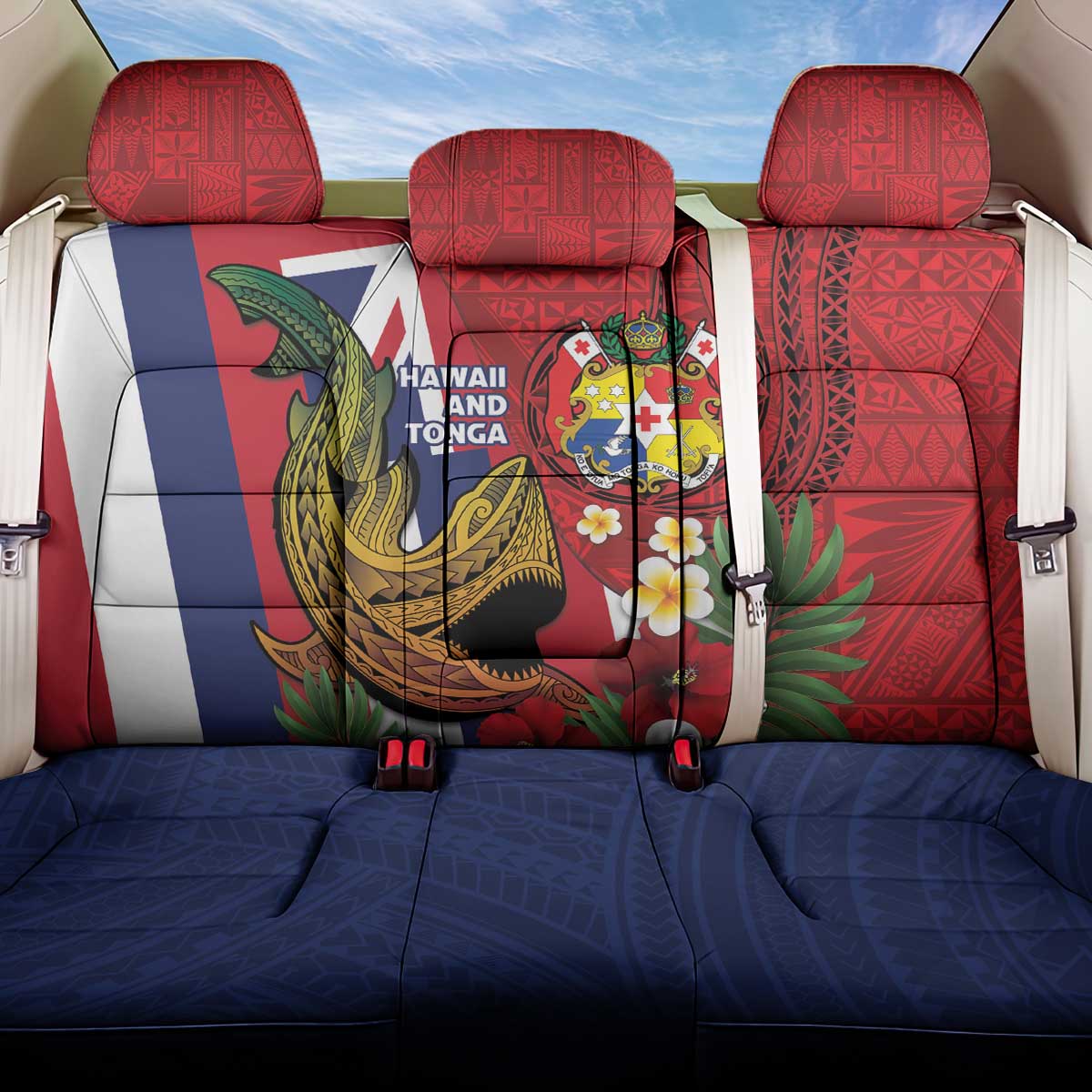 Hawaii And Tonga Back Car Seat Cover Shark Tattoo With Tongan Coat Of Arms