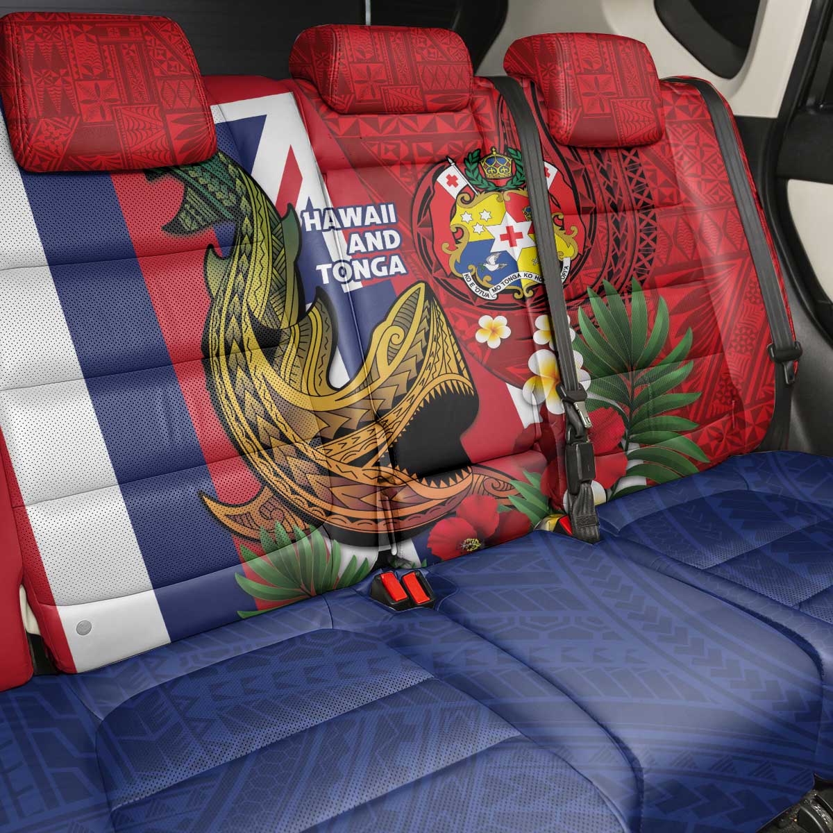 Hawaii And Tonga Back Car Seat Cover Shark Tattoo With Tongan Coat Of Arms