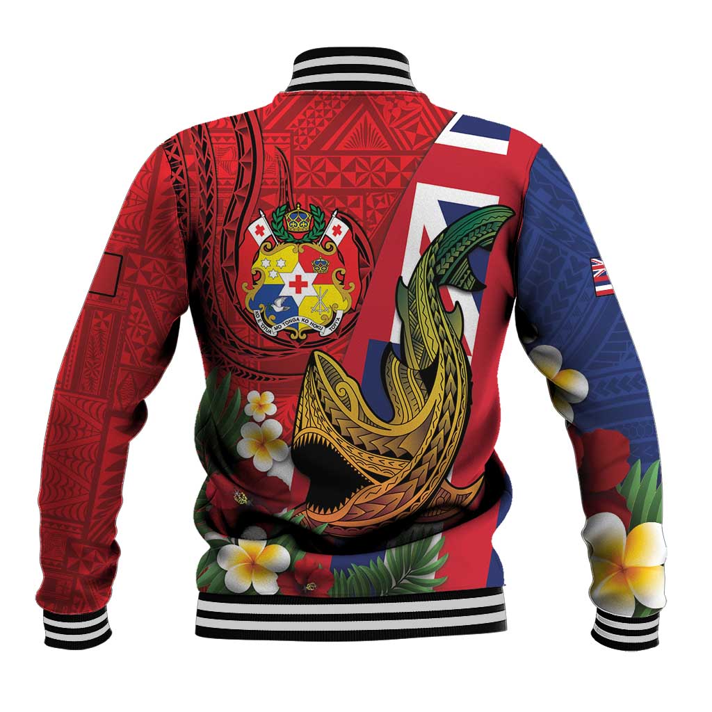 Hawaii And Tonga Baseball Jacket Shark Tattoo With Tongan Coat Of Arms