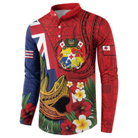 Hawaii And Tonga Button Sweatshirt Shark Tattoo With Tongan Coat Of Arms