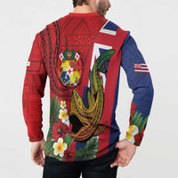 Hawaii And Tonga Button Sweatshirt Shark Tattoo With Tongan Coat Of Arms