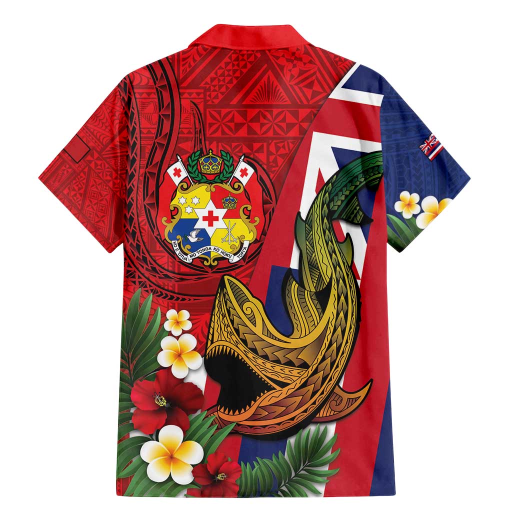 Hawaii And Tonga Family Matching Mermaid Dress and Hawaiian Shirt Shark Tattoo With Tongan Coat Of Arms