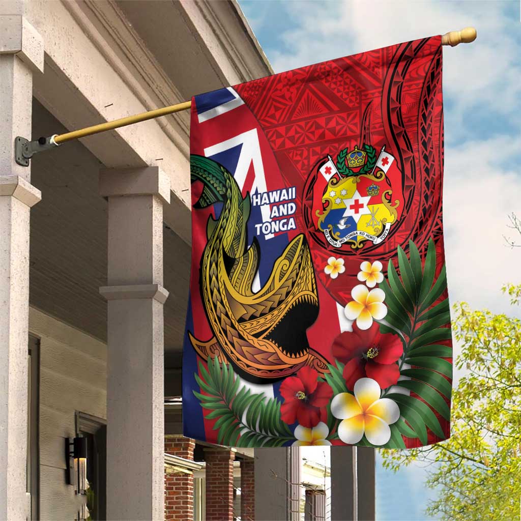 Hawaii And Tonga Garden Flag Shark Tattoo With Tongan Coat Of Arms