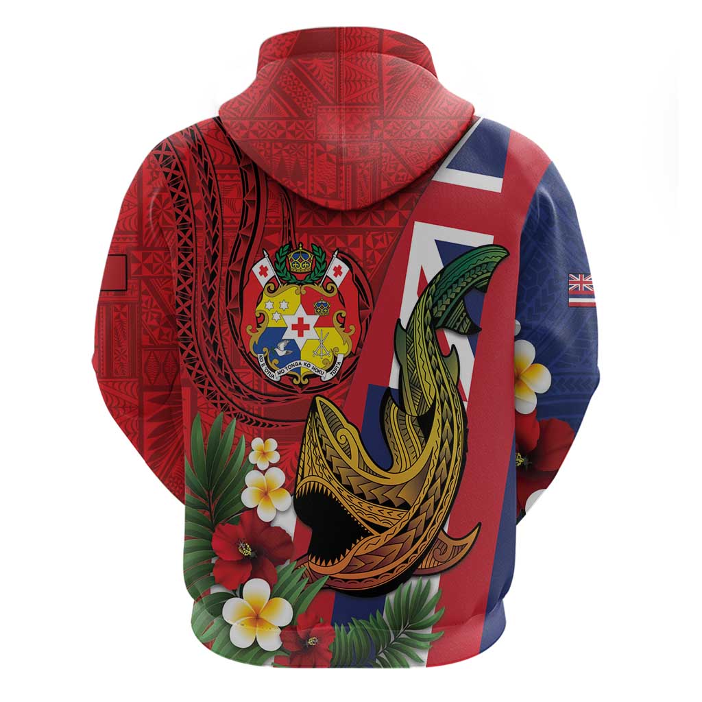 Hawaii And Tonga Hoodie Shark Tattoo With Tongan Coat Of Arms