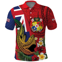 Hawaii And Tonga Polo Shirt Shark Tattoo With Tongan Coat Of Arms