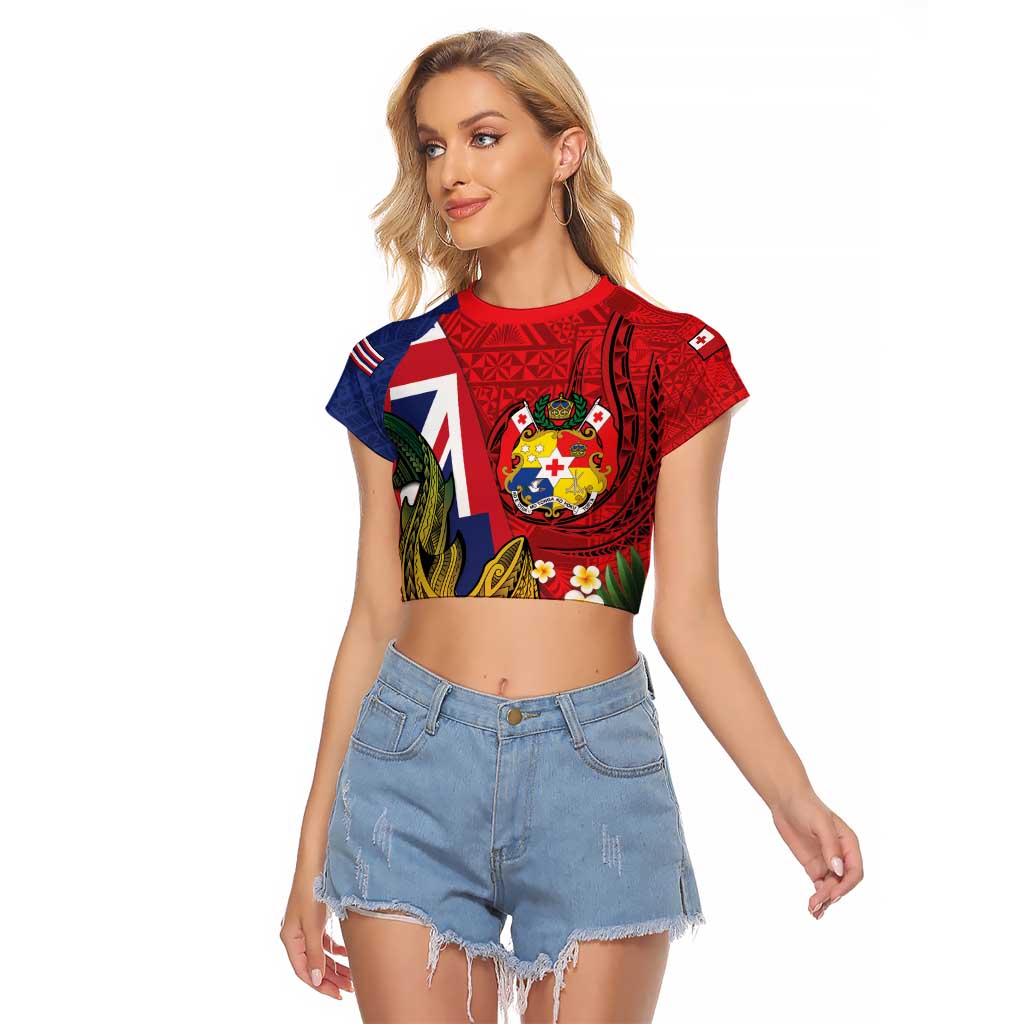 Hawaii And Tonga Raglan Cropped T Shirt Shark Tattoo With Tongan Coat Of Arms