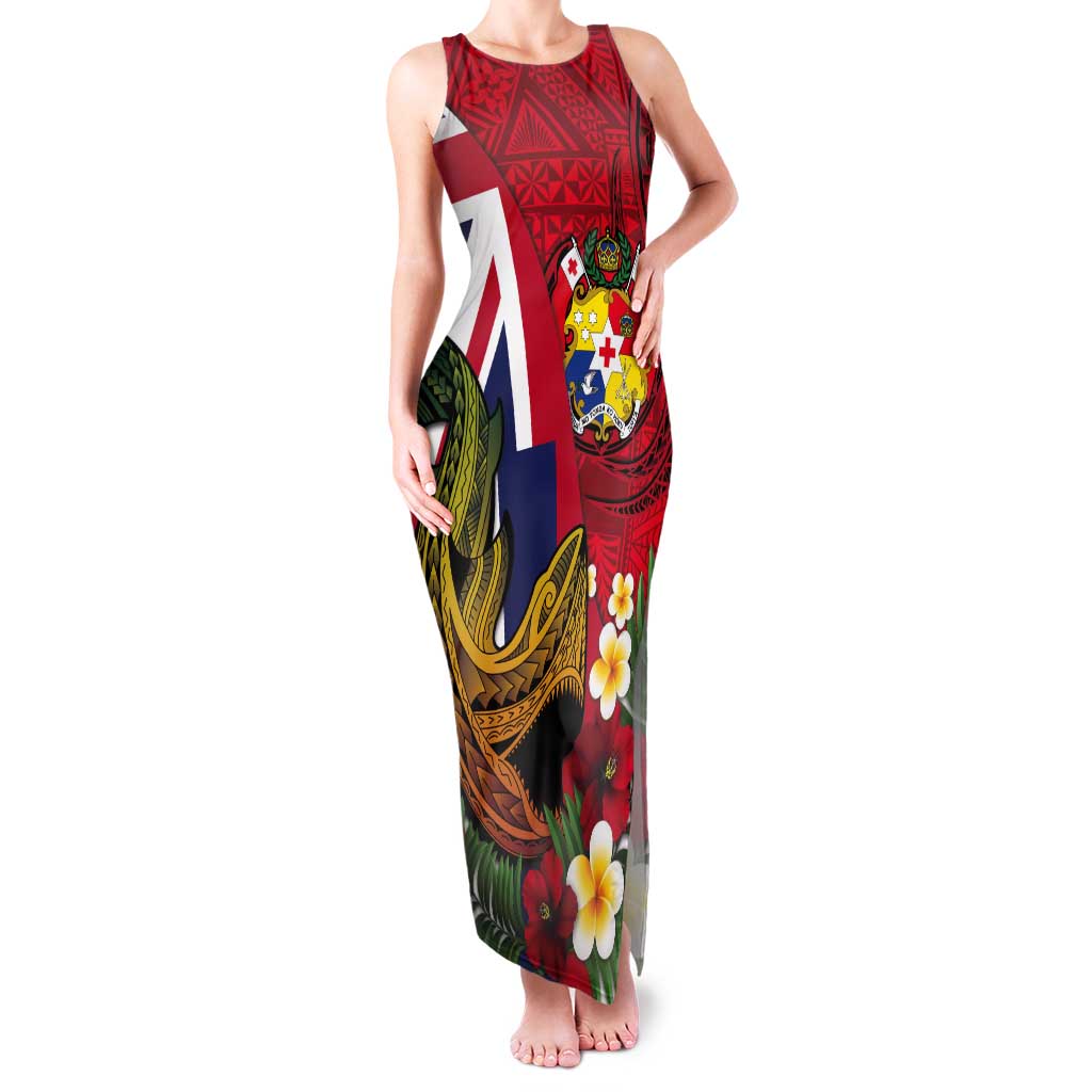 Hawaii And Tonga Tank Maxi Dress Shark Tattoo With Tongan Coat Of Arms