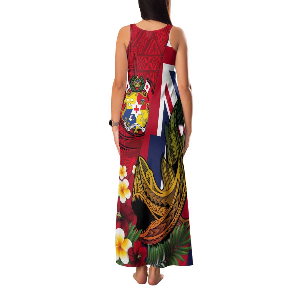 Hawaii And Tonga Tank Maxi Dress Shark Tattoo With Tongan Coat Of Arms