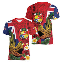 Hawaii And Tonga Women V-Neck T-Shirt Shark Tattoo With Tongan Coat Of Arms