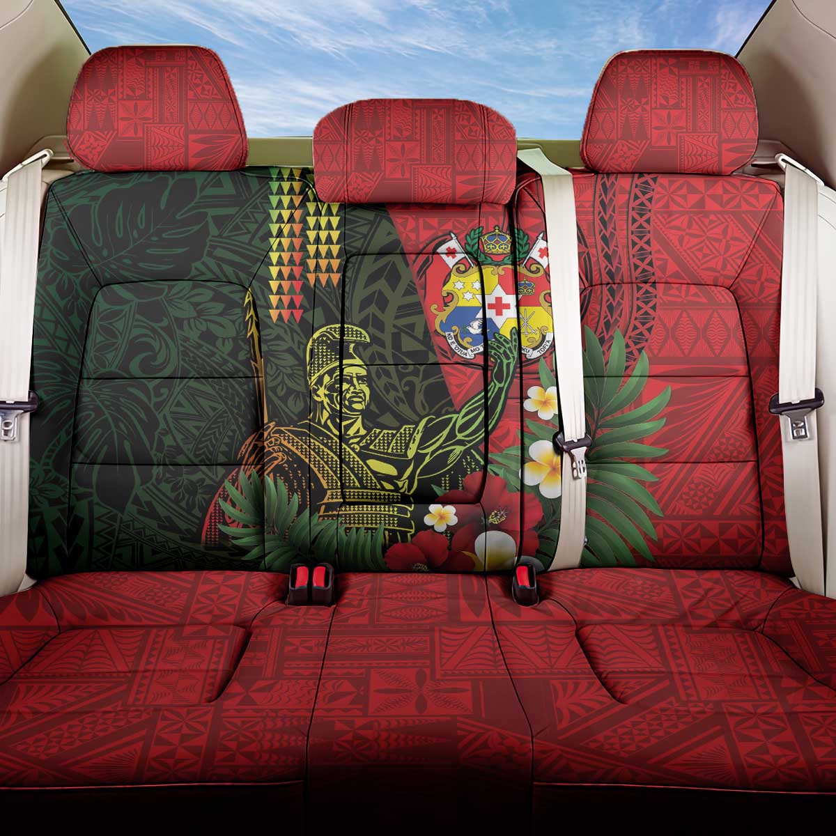 Hawaii And Tonga Back Car Seat Cover King Kamehameha Tribal Ngatu Pattern