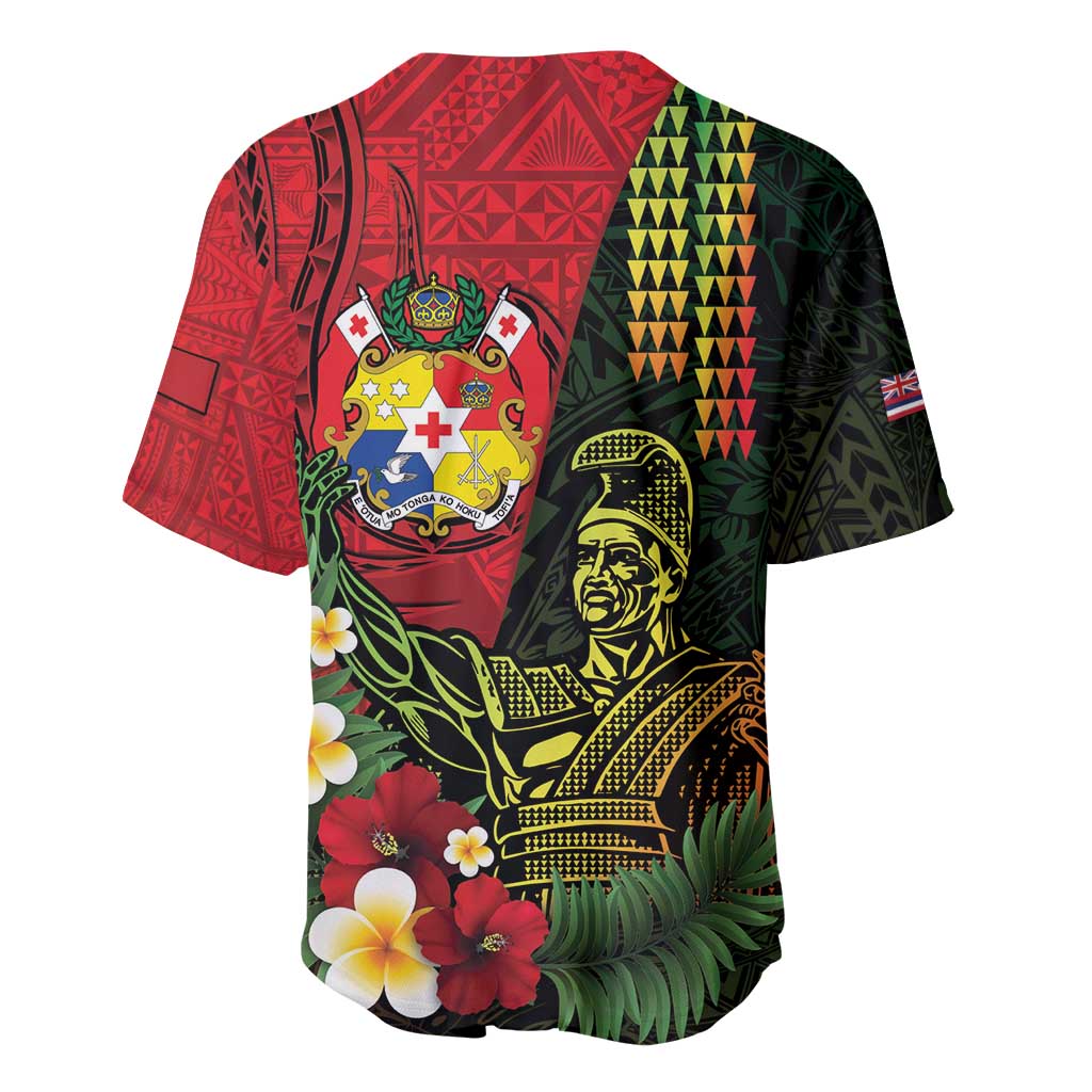 Hawaii And Tonga Baseball Jersey King Kamehameha Tribal Ngatu Pattern