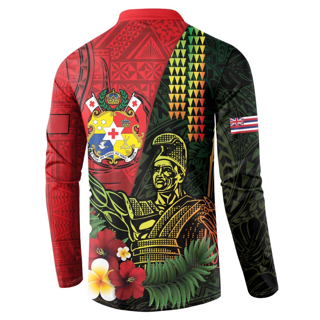 Hawaii And Tonga Button Sweatshirt King Kamehameha Tribal Ngatu Pattern