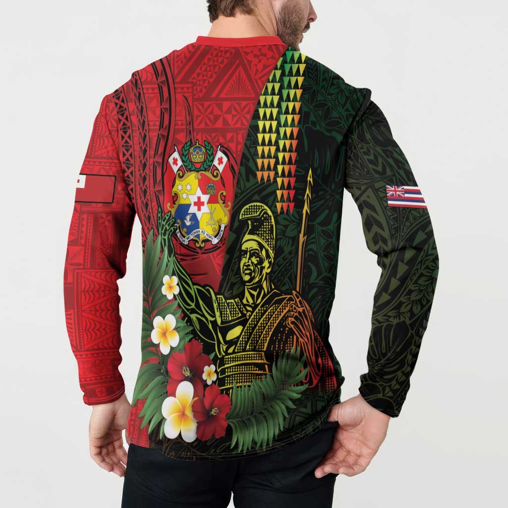Hawaii And Tonga Button Sweatshirt King Kamehameha Tribal Ngatu Pattern