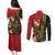 Hawaii And Tonga Couples Matching Puletasi and Long Sleeve Button Shirt King Kamehameha Tribal Ngatu Pattern