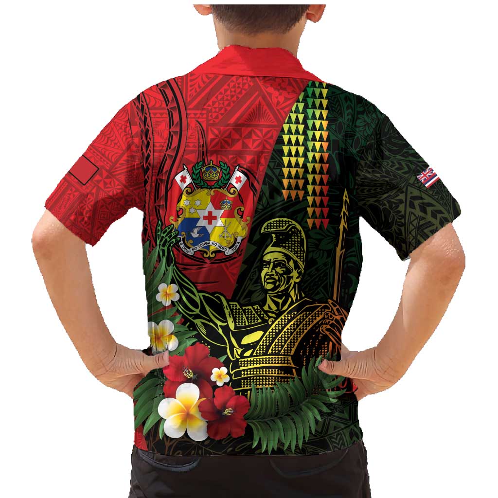 Hawaii And Tonga Family Matching Mermaid Dress and Hawaiian Shirt King Kamehameha Tribal Ngatu Pattern