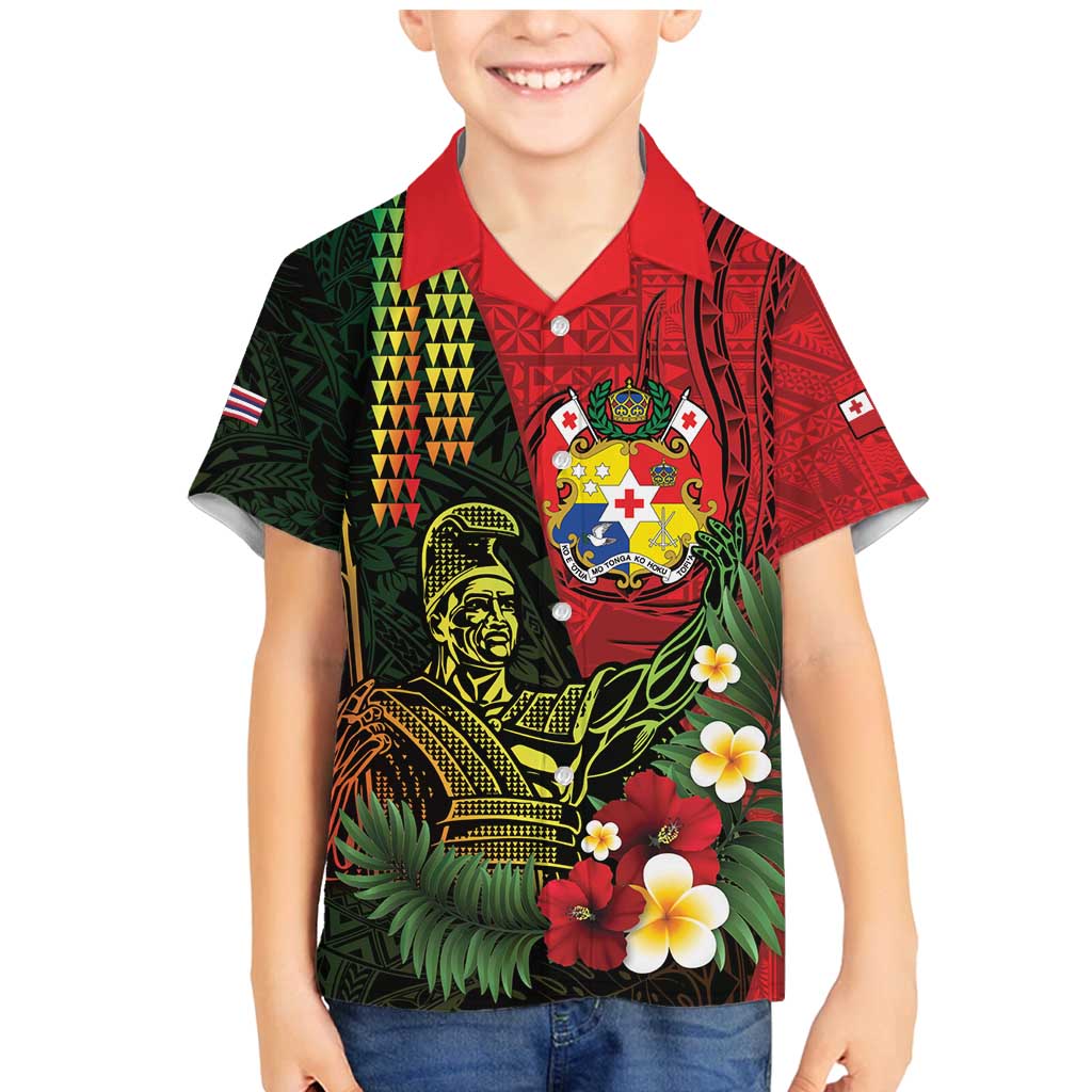 Hawaii And Tonga Family Matching Mermaid Dress and Hawaiian Shirt King Kamehameha Tribal Ngatu Pattern