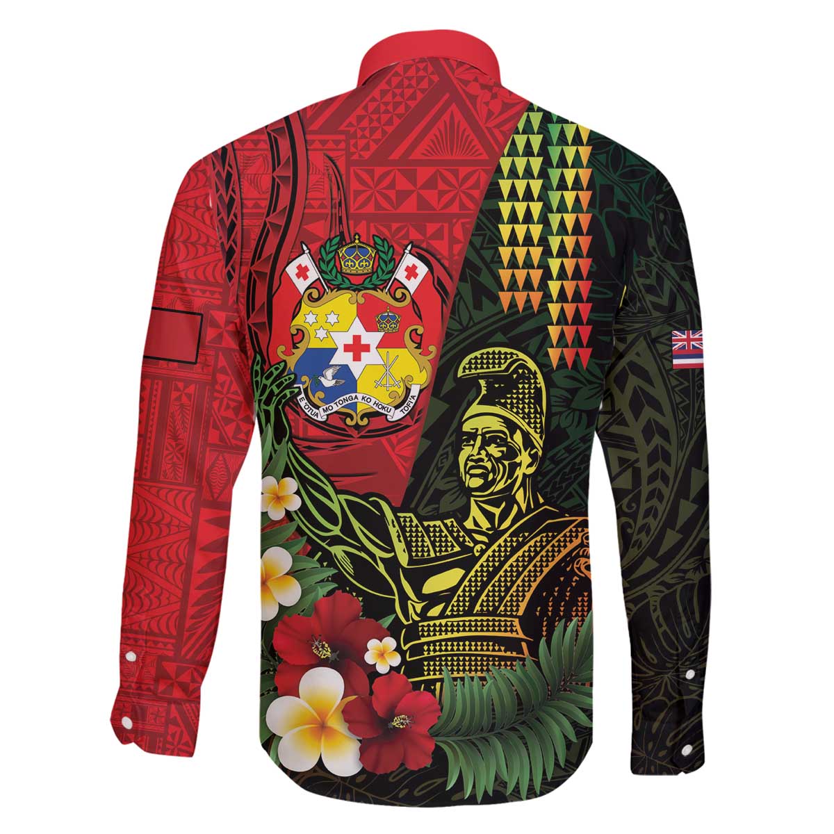 Hawaii And Tonga Family Matching Off The Shoulder Long Sleeve Dress and Hawaiian Shirt King Kamehameha Tribal Ngatu Pattern