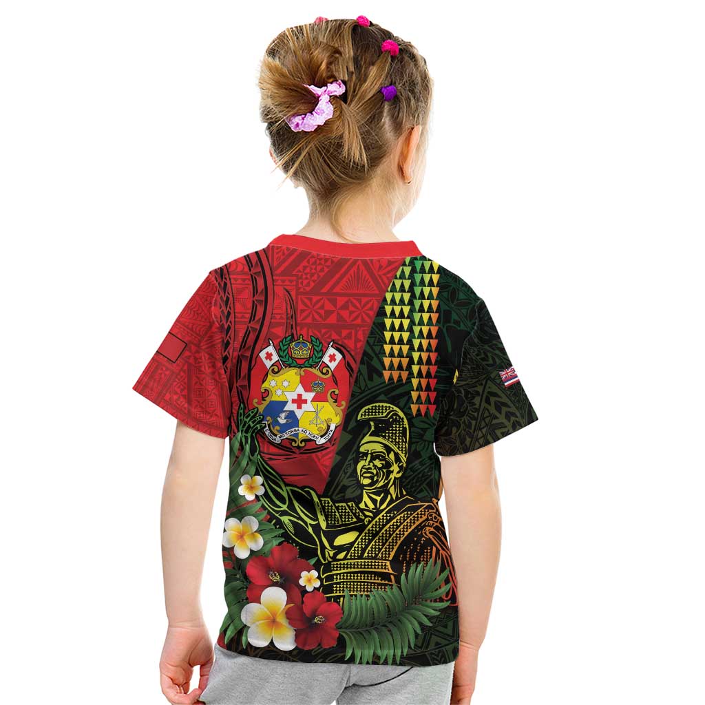 Hawaii And Tonga Kid T Shirt King Kamehameha Tribal Ngatu Pattern