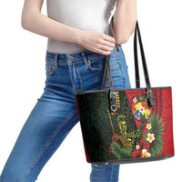 Hawaii And Tonga Leather Tote Bag King Kamehameha Tribal Ngatu Pattern