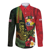 Hawaii And Tonga Long Sleeve Button Shirt King Kamehameha Tribal Ngatu Pattern