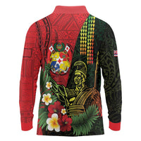 Hawaii And Tonga Long Sleeve Polo Shirt King Kamehameha Tribal Ngatu Pattern