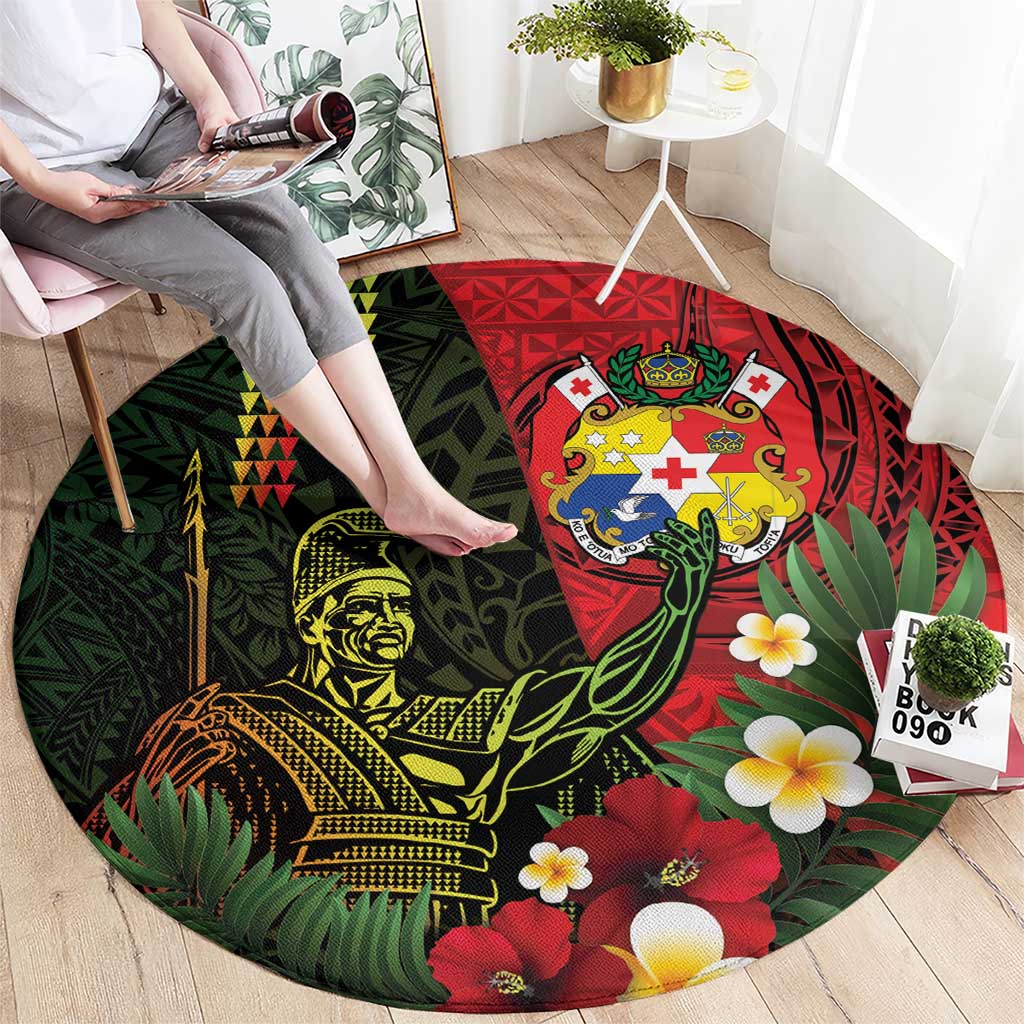 Hawaii And Tonga Round Carpet King Kamehameha Tribal Ngatu Pattern