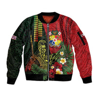Hawaii And Tonga Sleeve Zip Bomber Jacket King Kamehameha Tribal Ngatu Pattern