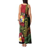 Hawaii And Tonga Tank Maxi Dress King Kamehameha Tribal Ngatu Pattern
