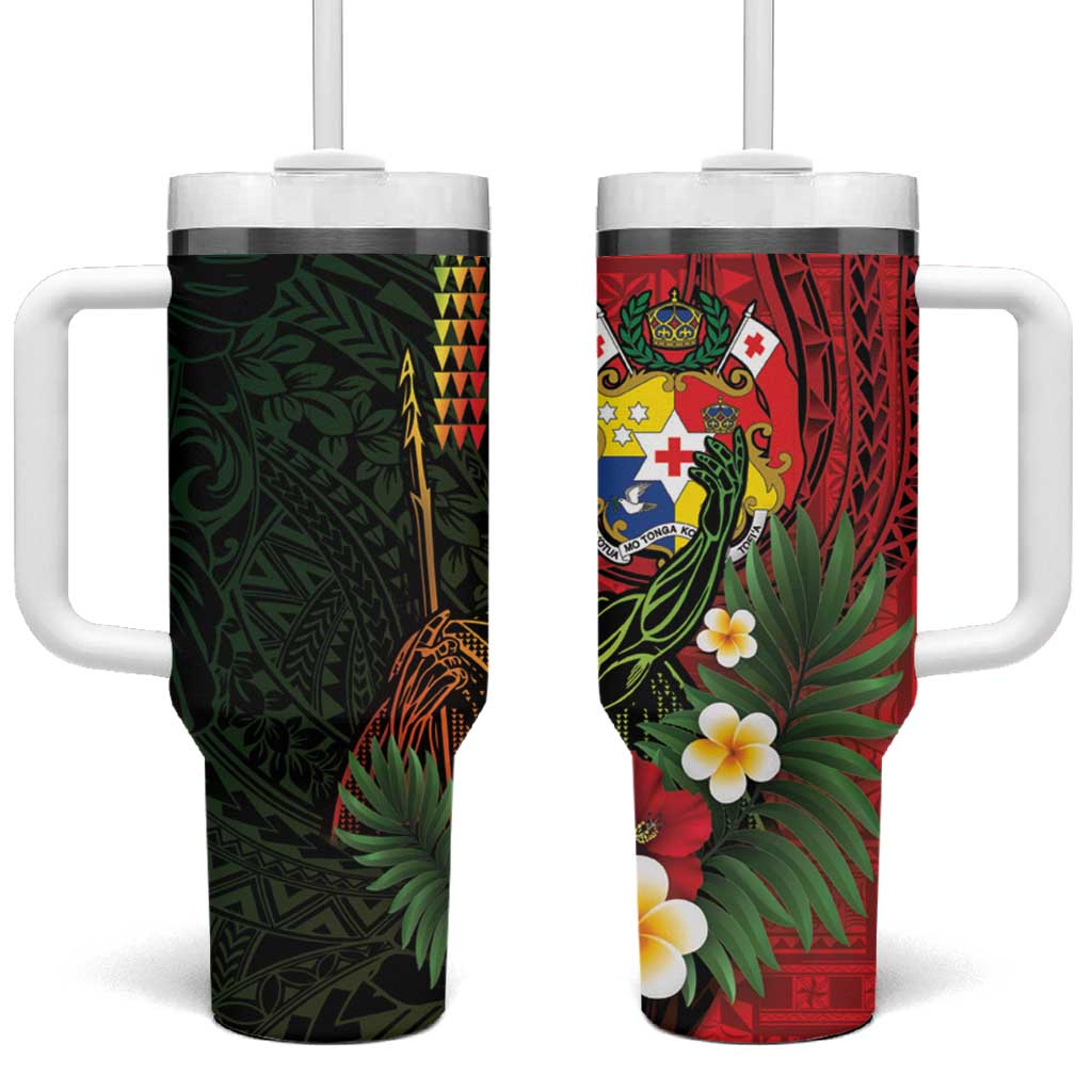 Hawaii And Tonga Tumbler With Handle King Kamehameha Tribal Ngatu Pattern