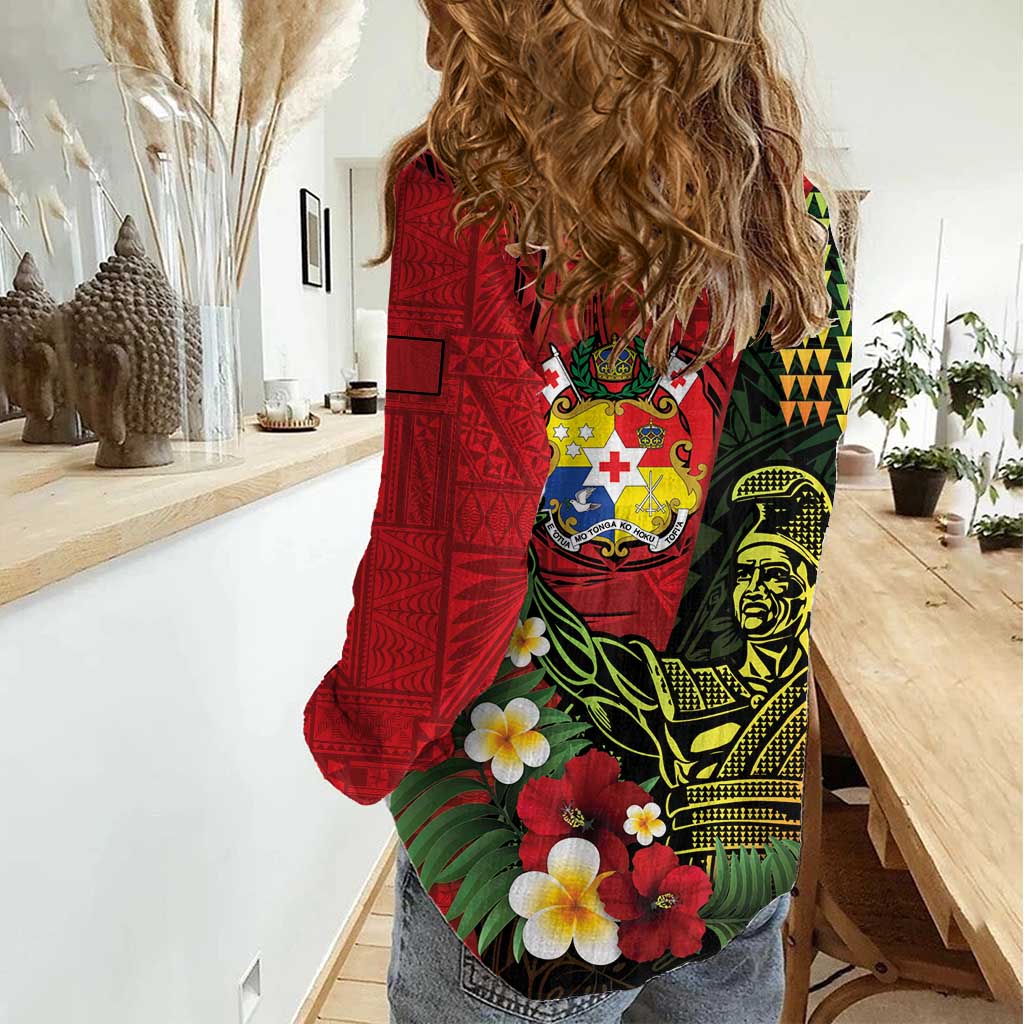 Hawaii And Tonga Women Casual Shirt King Kamehameha Tribal Ngatu Pattern