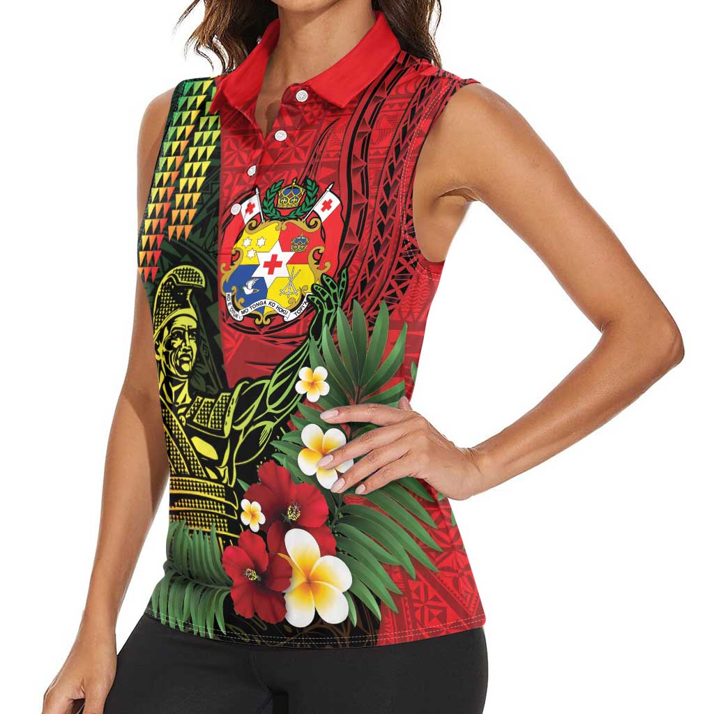 Hawaii And Tonga Women Sleeveless Polo Shirt King Kamehameha Tribal Ngatu Pattern