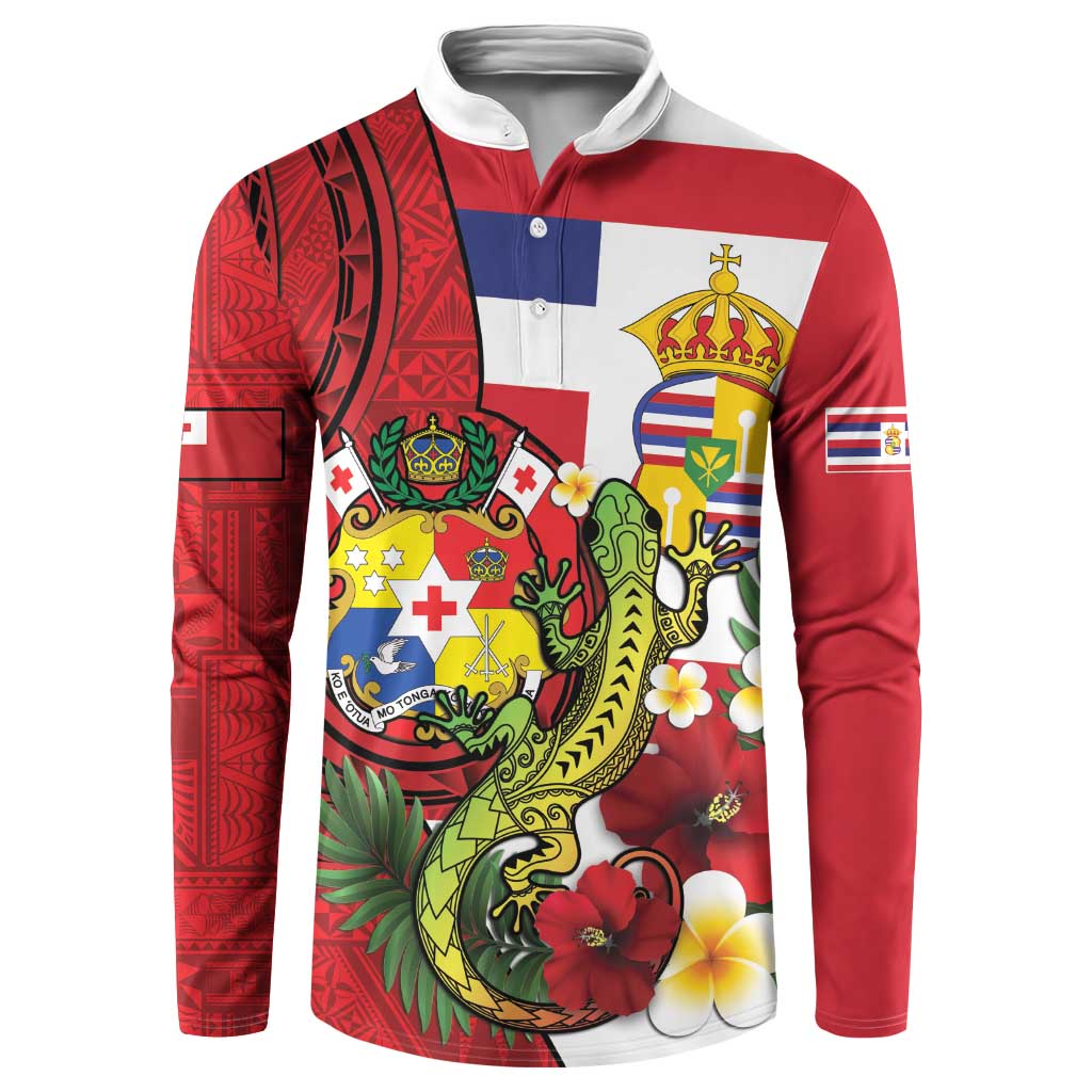 Hawaii And Tonga Button Sweatshirt King Kalakaua Tribal Gecko Tongan Ngatu