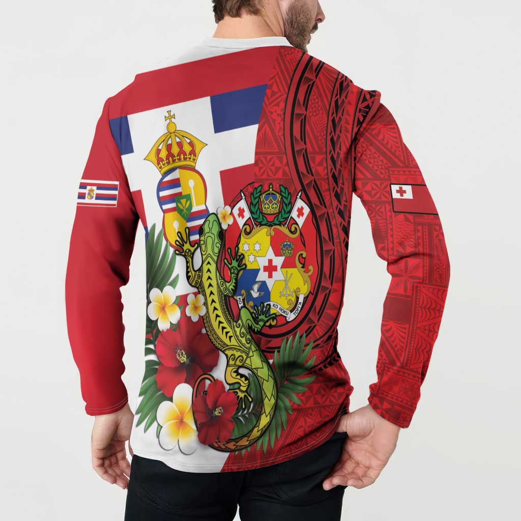 Hawaii And Tonga Button Sweatshirt King Kalakaua Tribal Gecko Tongan Ngatu