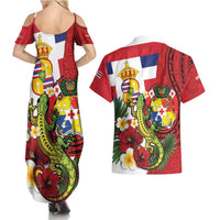 Hawaii And Tonga Couples Matching Summer Maxi Dress and Hawaiian Shirt King Kalakaua Tribal Gecko Tongan Ngatu