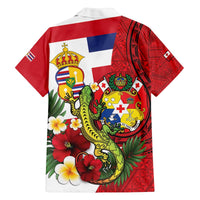 Hawaii And Tonga Family Matching Off The Shoulder Long Sleeve Dress and Hawaiian Shirt King Kalakaua Tribal Gecko Tongan Ngatu